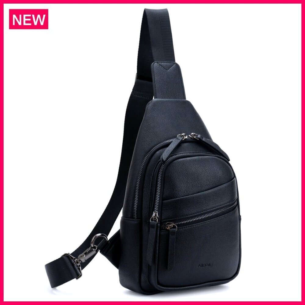 Large Vegan Leather Sling Bag Adjustable Strap Multiple Pockets Travel Purse